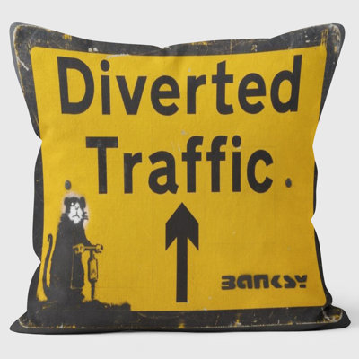 Diverted Traffic Banksy Inspired Graffiti Art Cushion