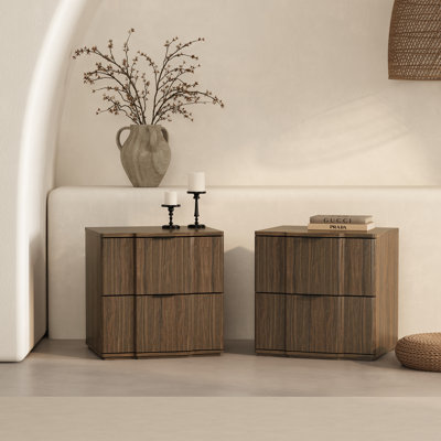 Table de chevet 2 tiroirs Clive Mid-Century moderne noyer et noir 22 po