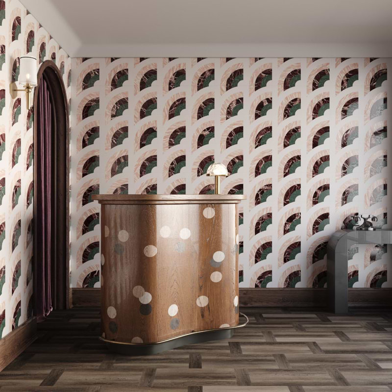 Arc 12X12 Polished Marble Mosaic, Vertical Passion