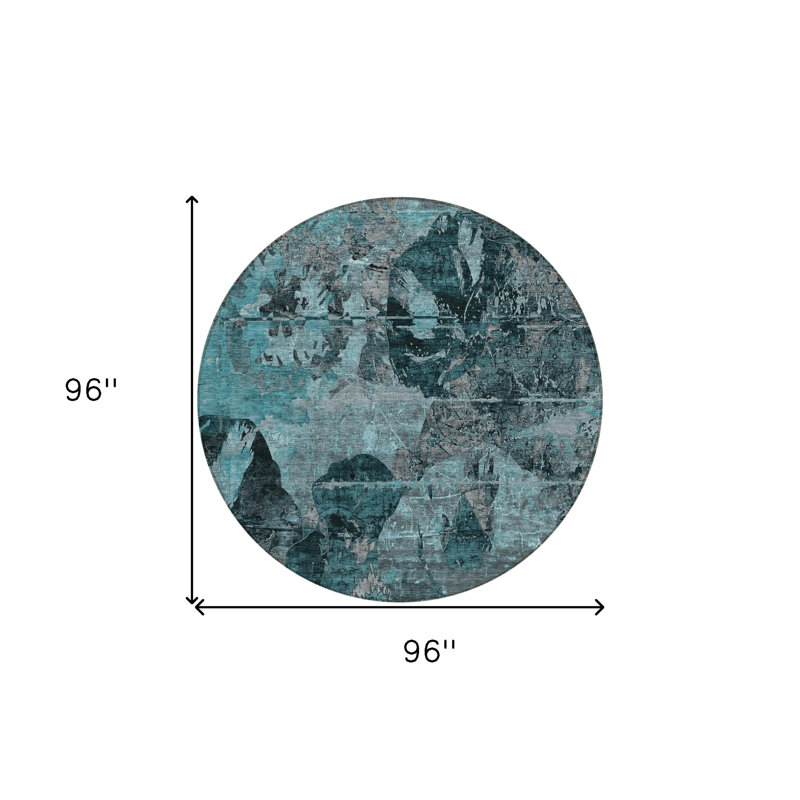 Tapis d'intérieur rond antidérapant rond 8 pi bleu sarcelle et gris