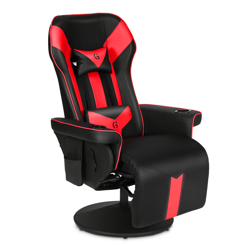 Inbox Zero Reclining Ergonomic Swiveling PC & Racing Game Chair with Footrest, Black/Red