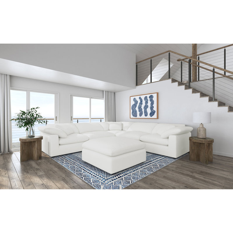 Canapé modulaire à assise profonde configurable 6 pièces Segoura Ivory, Revêtement ivoire, 33" H x 133.5" W x 133.5" D