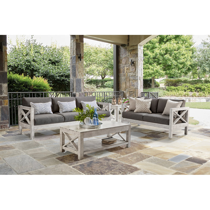 Abbi-Rose 60'' Wide Metal Loveseat with Cushions, Cast Slate Sunbrella® Plainweave