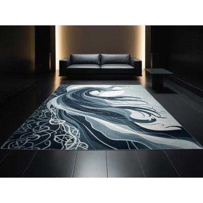 Tapis abstrait moelleux et moelleux à motif abstrait Banshee en gris - reliure grise