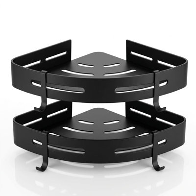 Étagère de douche d'angle adhésive à 2 niveaux sans perçage, pour salle de bain et cuisine