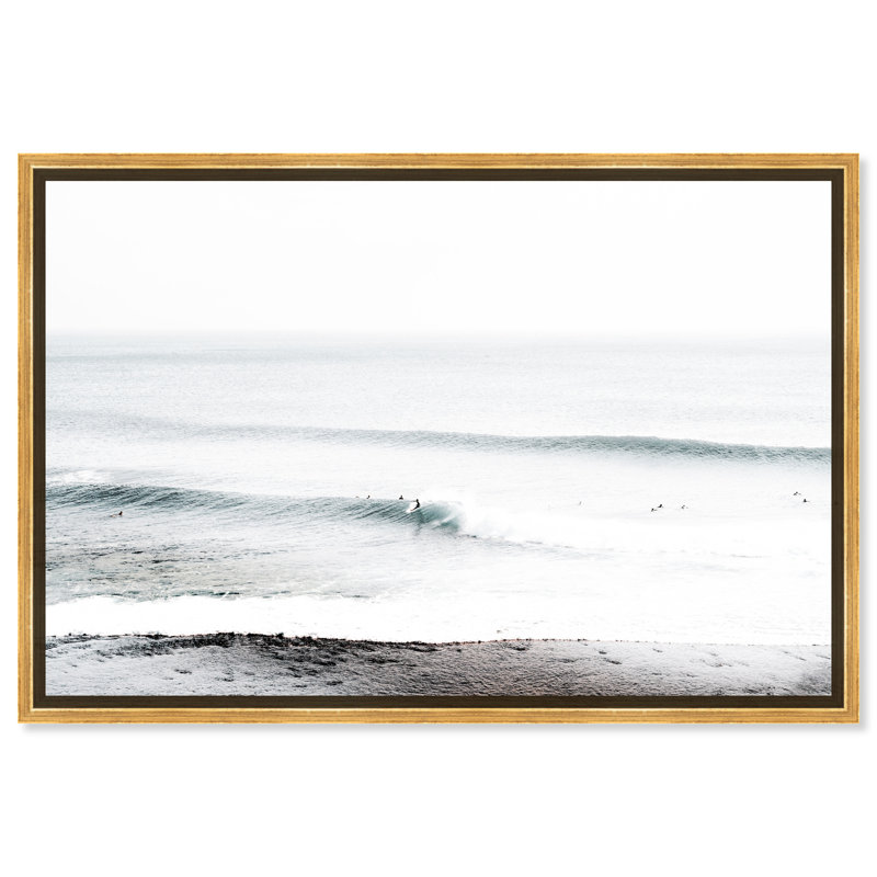 «Nautical and Coastal Wave Beach», reproduction d'impression sur toile, H 36 po x l 54 po x P 1,5 po, Cadre flottant doré