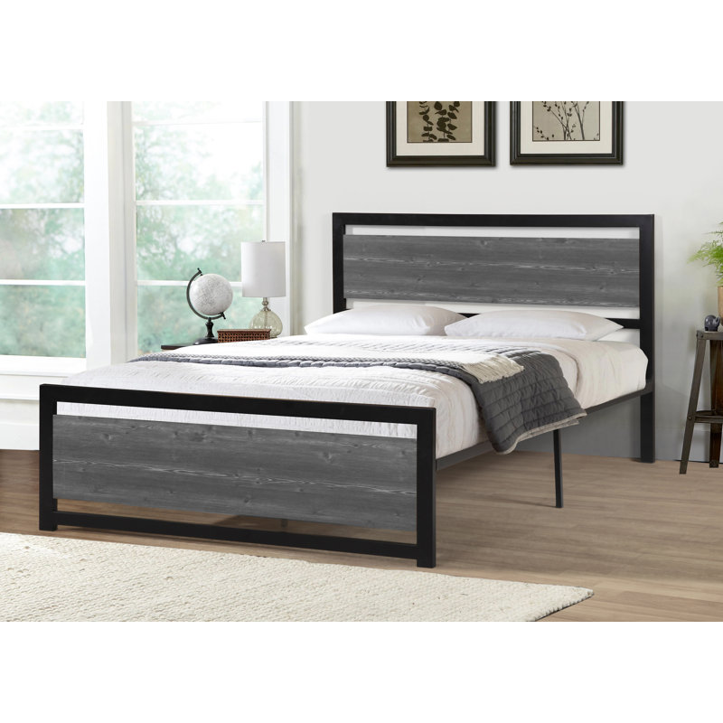 Lit plateforme en métal avec tête de lit, aucun sommier requis, moderne, noir, double , Double