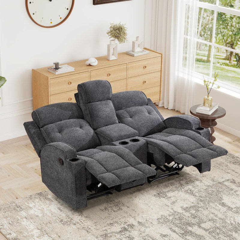 67.32" Wide Manual Reclining Loveseat With Hidden Storage Console And Dual Cup Holders, Dark Gray