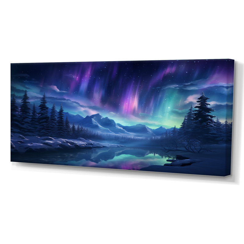 Northern Lights I - aurore boréale, art mural pour le salon, Toile tendue, H 28 po x l 60 po x P 1,5 po