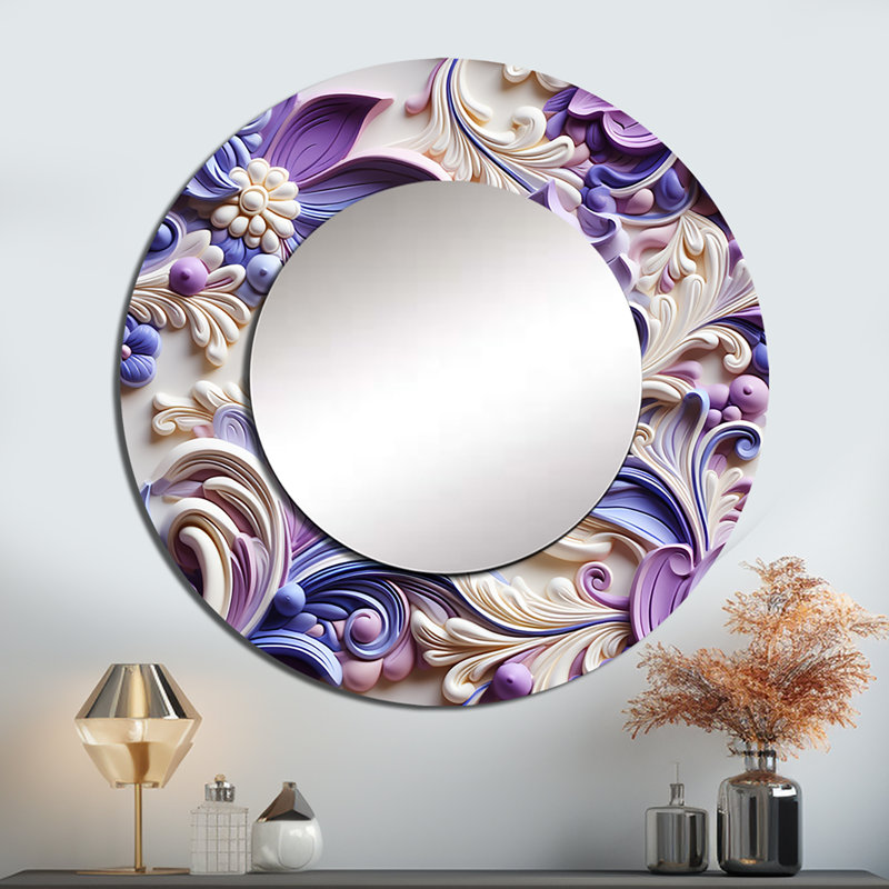 Richar Purple Lavender Persian Paisleys - Paisley  Large Wall Mirror, Purple Decorative Mirror, Printed Metal Art, 36" x 36"
