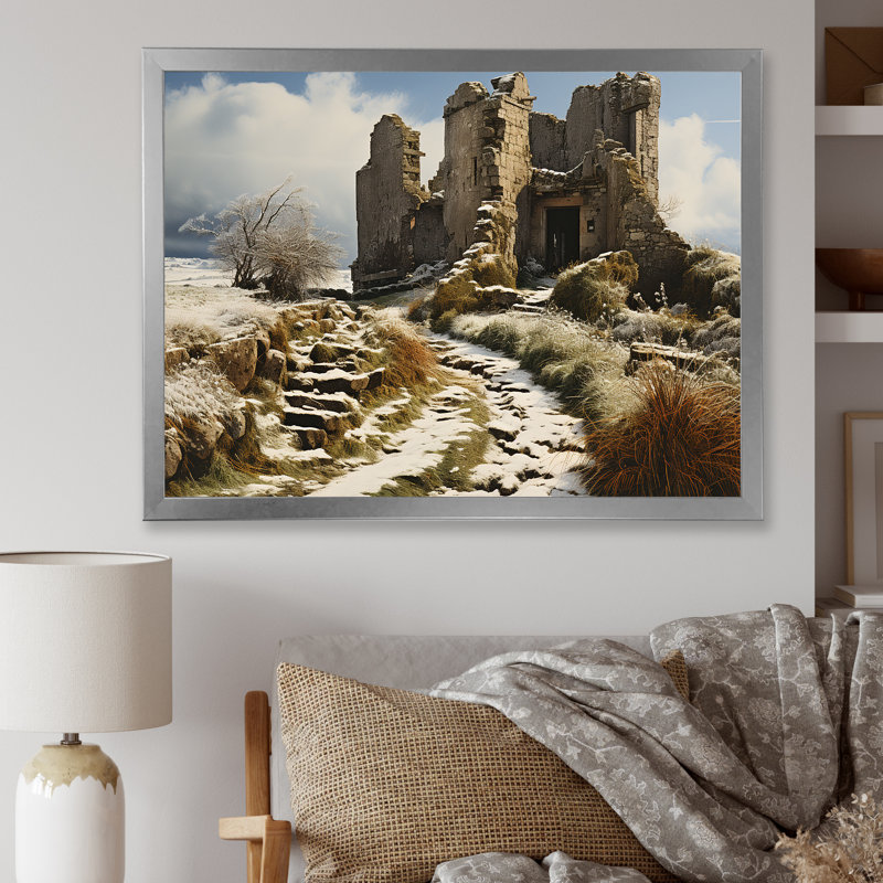Châteaux, beauté hivernale - bâtiments, décoration murale, H 16 po x l 32 po x P 1 po, Cadre simple argenté