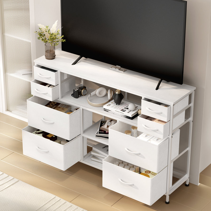 Meuble télé pour téléviseur de 55 po avec station de charge et lumières DEL, Blanc