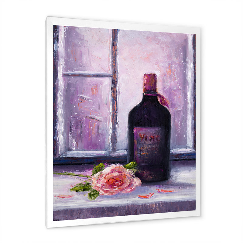 «Red Wine Bottle», peinture sur toile, H 20 po x l 12 po x P 1 po, Cadre photo blanc