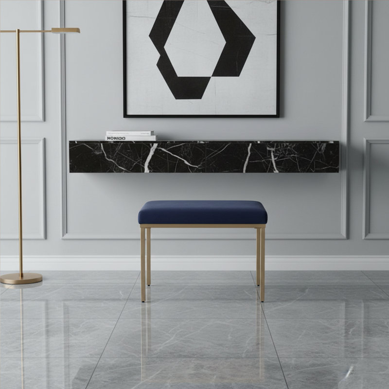 Repose-pieds moderne avec repose-pieds en métal doré, banc décoratif rembourré pour chambre à coucher et salon, Bleu