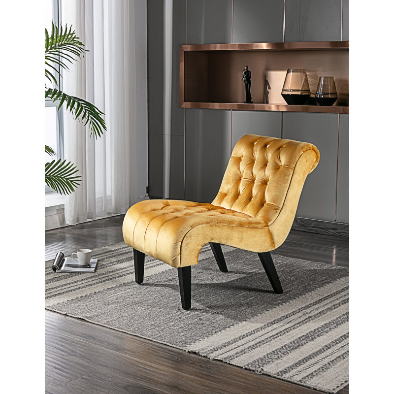 Chaise de salon en velours sans accoudoirs, Velours moutarde