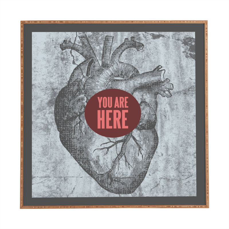 « you are here », impression, H 30 po x l 30 po x P 1 po, Cadre en bois de bambou ambré