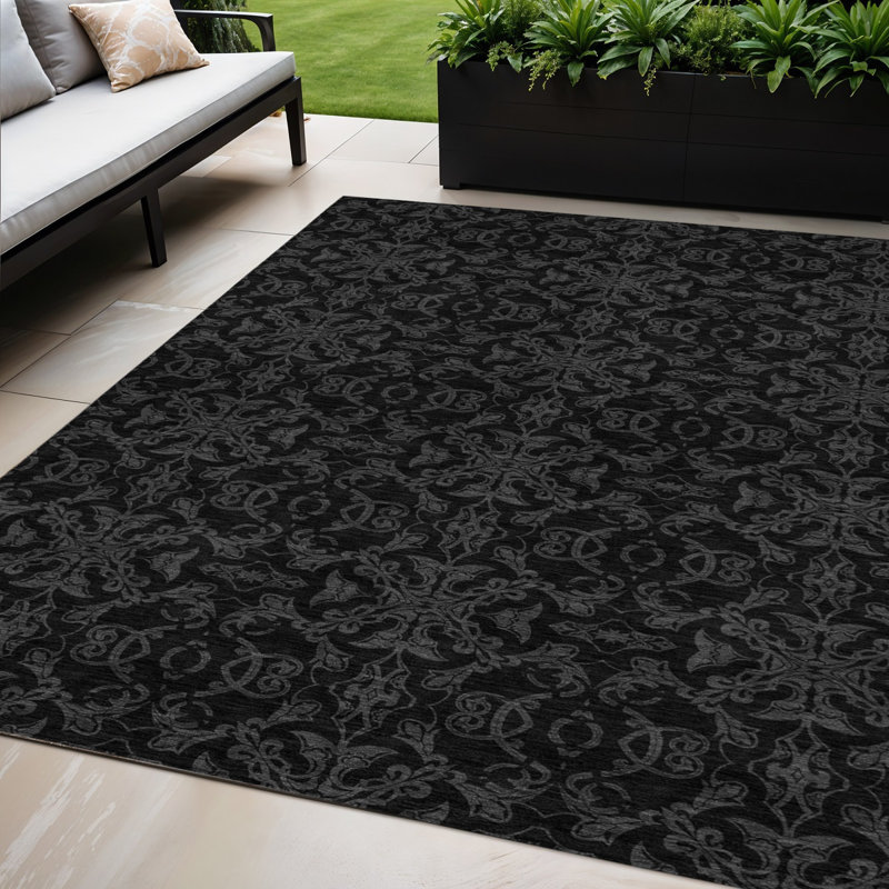 Tapis intérieur lavable à médaillon gris anthracite 5 pi x 8 pi