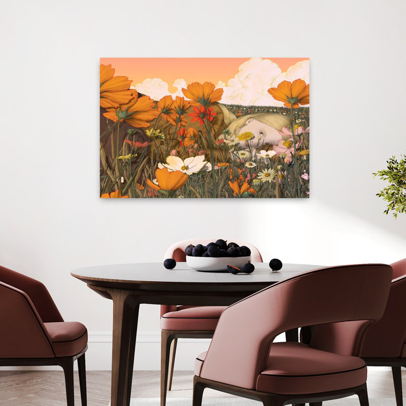 «Blond Girl in Flowers Dreamy Peaceful Serene Flower Nature», art mural, H 36 po x l 24 po