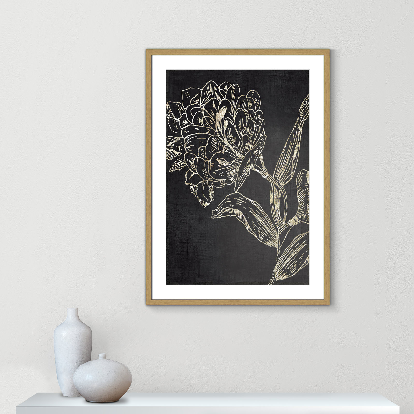 Clarendon "Golden Flower Folklore II" Print, 35.5" H x 25.5" W, Natural Wood Grain