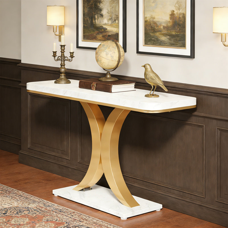 Console 40 po, table de vestibule étroite avec base géométrique