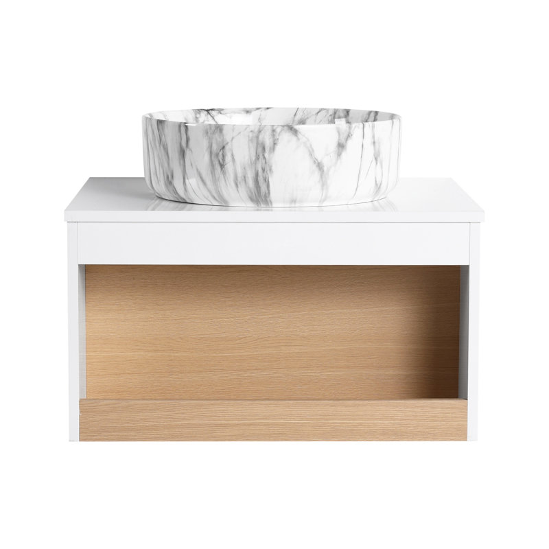 Meuble-lavabo flottant 24 po, Gris; blanc