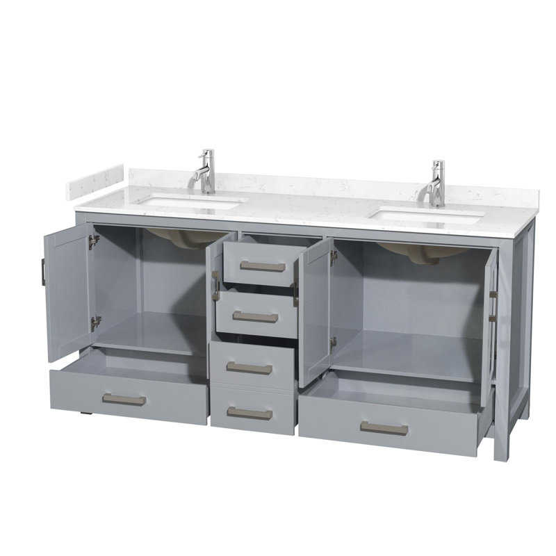 Sheffield 72" Double Bathroom Vanity Set, Carrara Cultured Marble, Gray