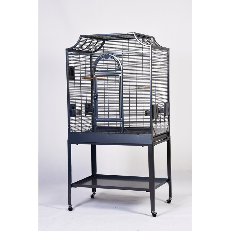 Charlonda 63'' Iron Victorian Top Flight Cage with Wheels, Platinum