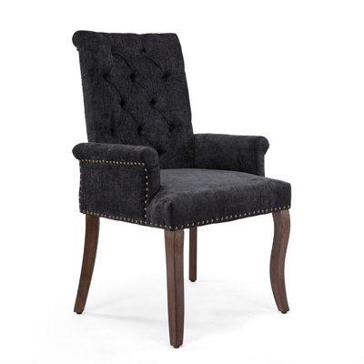 Chaises de salle à manger rembourrées capitonnées avec accoudoirs, chaise de cuisine à oreilles en chenille à dossier haut avec garniture cloutée et pieds en bois massif, chaise d'appoint Mid-Century moderne pour salle à manger, bureau à domicile