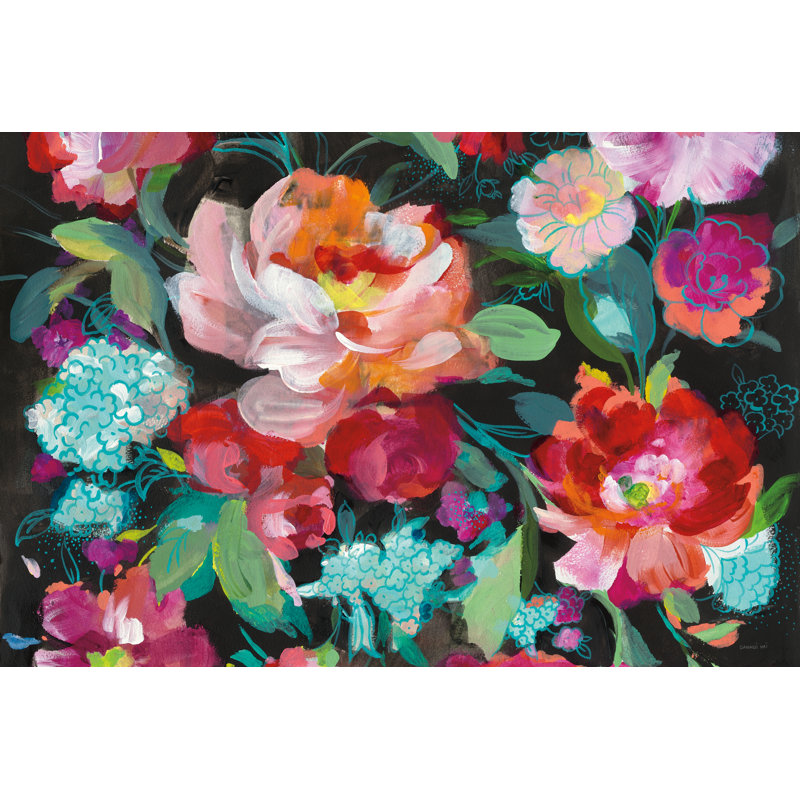 " Bright Floral Medley Crop " by Danhui Nai Painting Print, 12" H x 18" W x 1.25" D