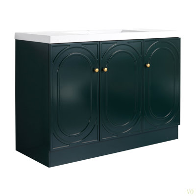 Lavabo de salle de bain autoportant en résine 48 po et 3 portes d'armoire à fermeture en douceur (emballage KD)