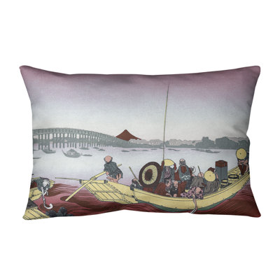 Coussin lombaire en lin coucher de soleil à travers le ryogoku bridge