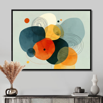 «Minimalist Meditation Stone Collage», impression sur toile encadrée moderne Mid-Century, art mural moderne bleu Mid-Century