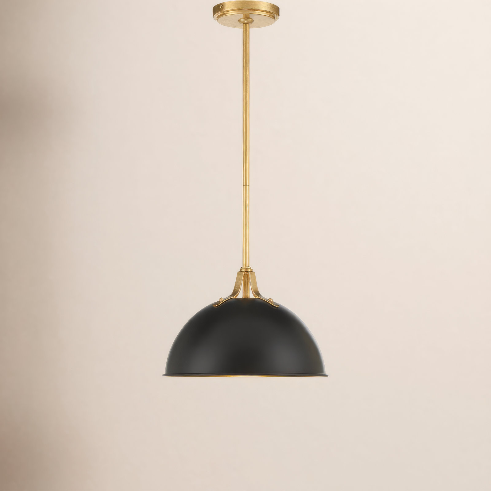 Carlacia Single Light Dimmable Pendant, Matte Black/Antique Gold