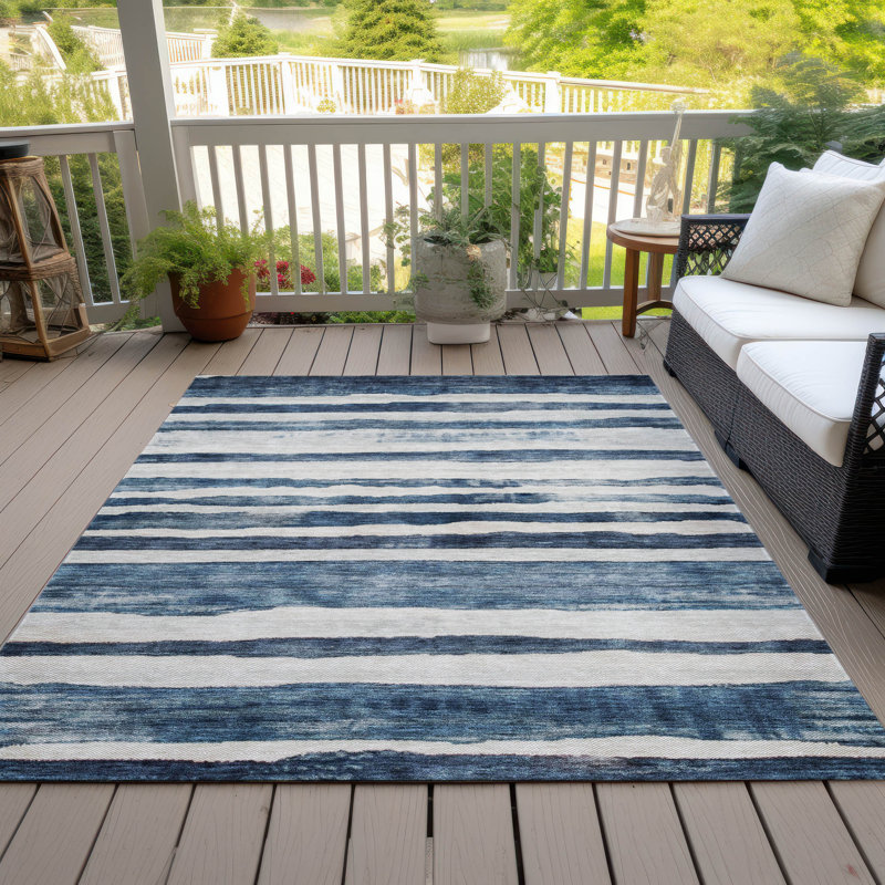 Denim Stripe Synthetic Flat Woven Washable 8' x 10' Rug
