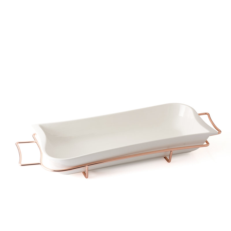 Evviva Amici A Cena Porcelain Tray, Golden Rose