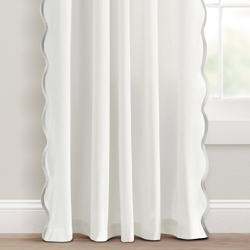 Yolonda Cotton Blend Semi Sheer Curtain Pair, Gray/White, 52'' W x 84'' L