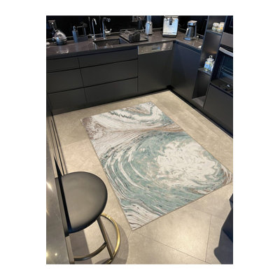 Vacuum Swirl Patterned Washable Decorative Rug