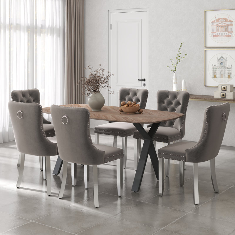 Ensemble de salle à manger rectangulaire en bois avec chaise capitonnée, H 29,5 po x L 63 po x l 35,4 po, Gris