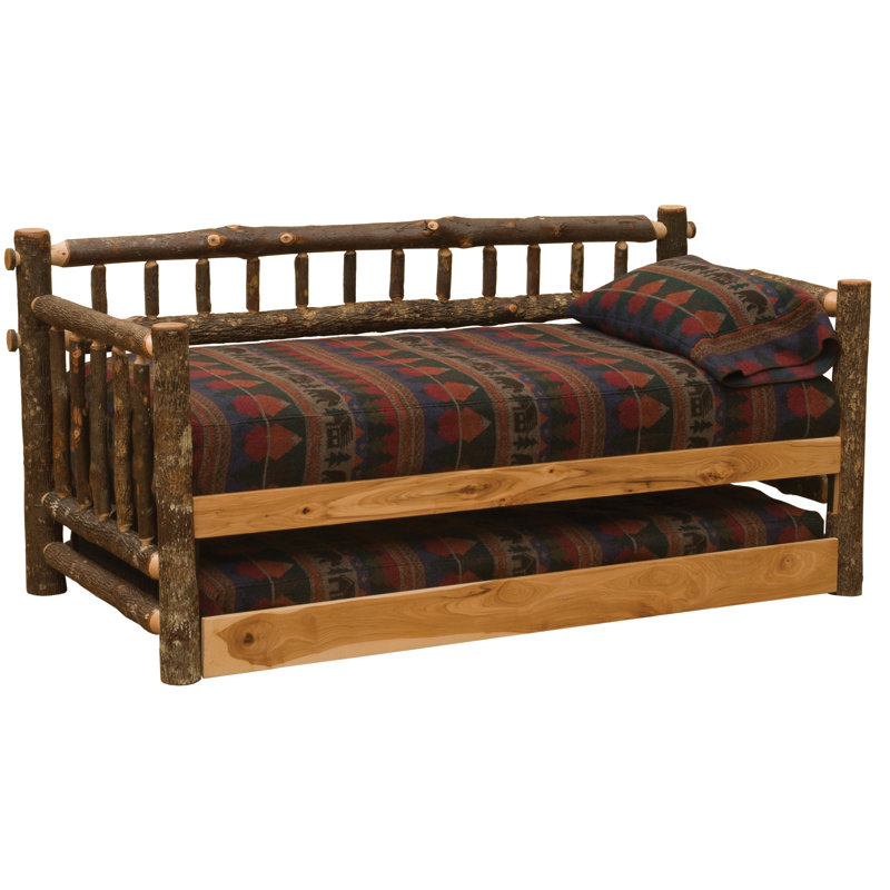 Fireside Lodge Hickory Log Daybed - with Roll Out Trundle - Espresso - Includes Slat Roll, Espresso, Trundle Included