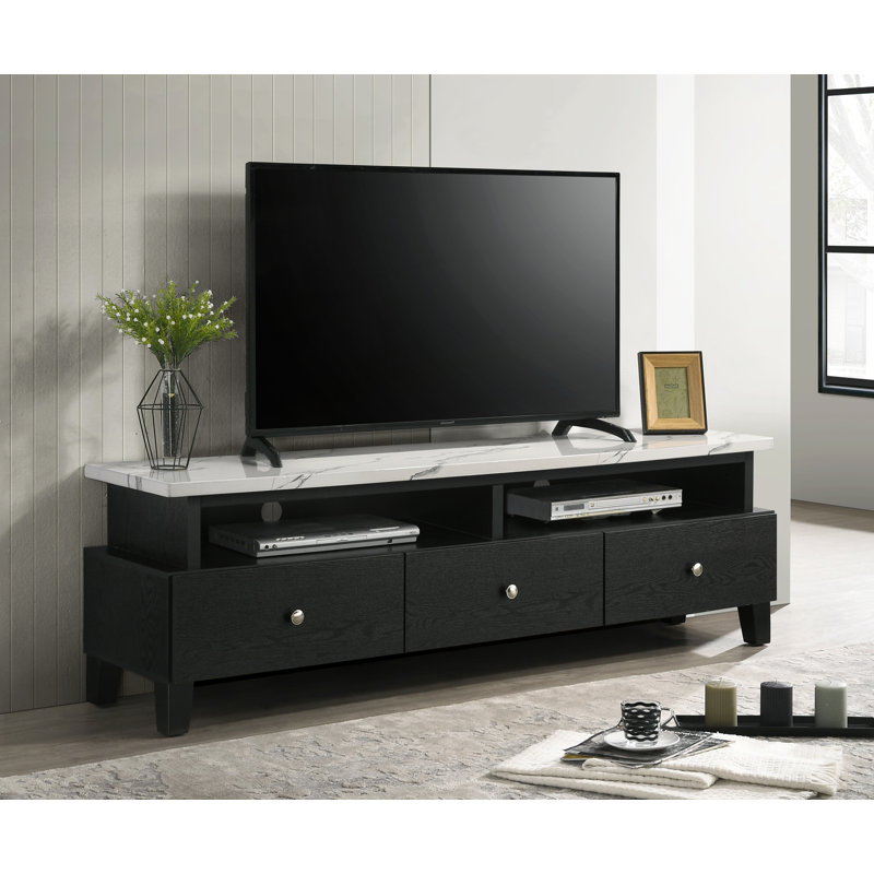Meuble télé 1 pièce moderne avec faux accents de marbre et pieds argentés