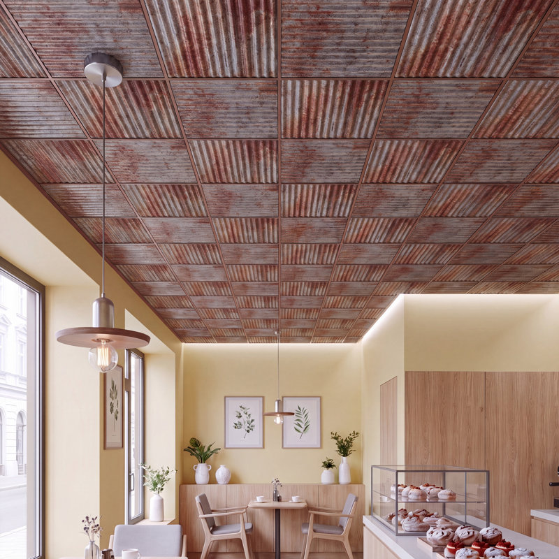 Ridge Tuile de plafond à poser en PVC, Toit en vieux fer-blanc, L 24 po x L 24 po