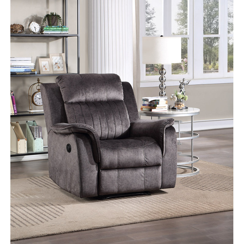 Upholstered Swivel Power Recliner, Dark Gray Polyester