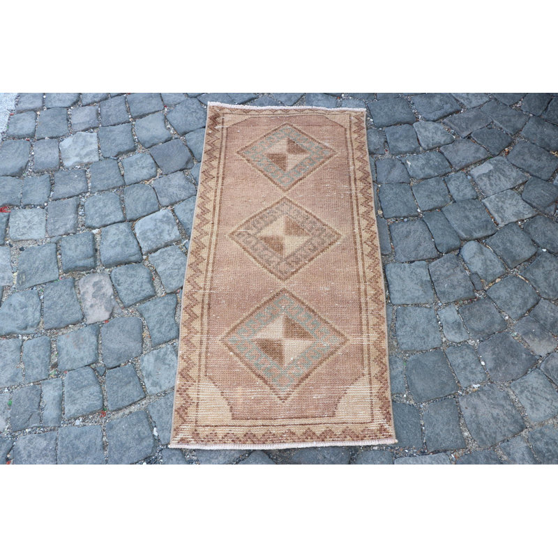 Vintage Turkish Anatolian Wool Rug - Small Luxury Beige Bathroom Decor Area Rug