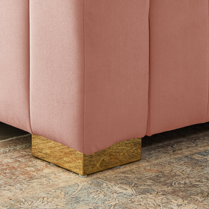 Causeuse à accoudoirs carrés en velours 62,6 po avec 2 coussins Clifford, rose, canapé moderne capitonné pour le salon, rose