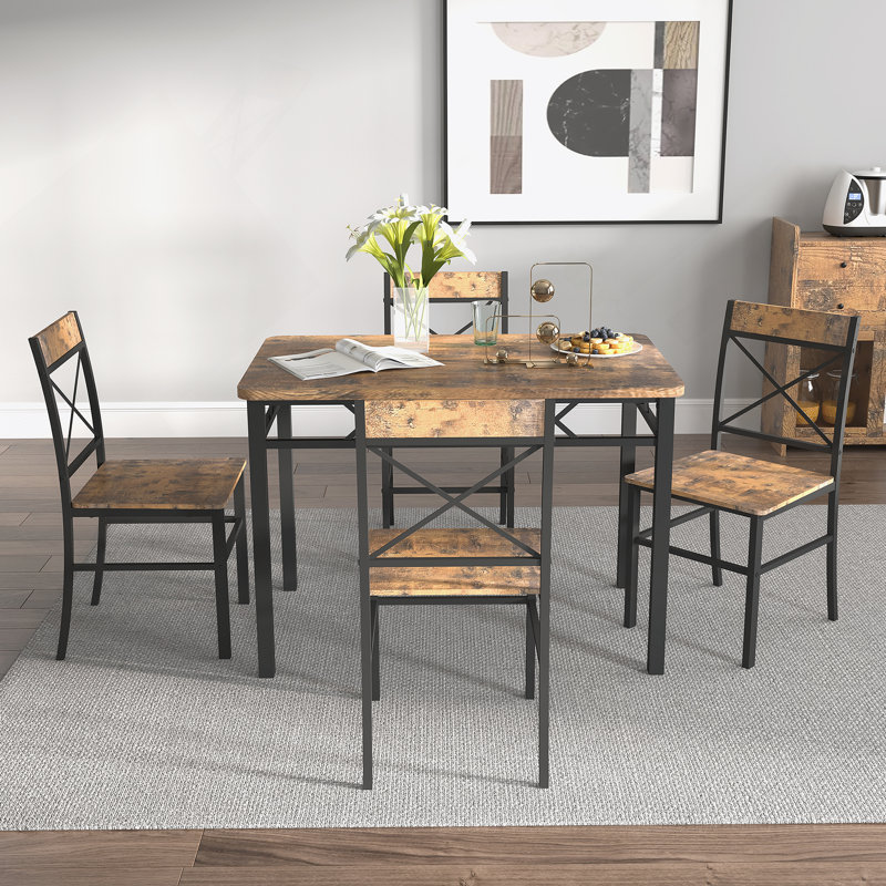 Ensemble de table de salle à manger pour 4 personnes, ensemble de table de salle à manger en bois avec chaises pour la cuisine et la salle à manger, ensemble de salle à manger compact pour petits espaces, brun rustique