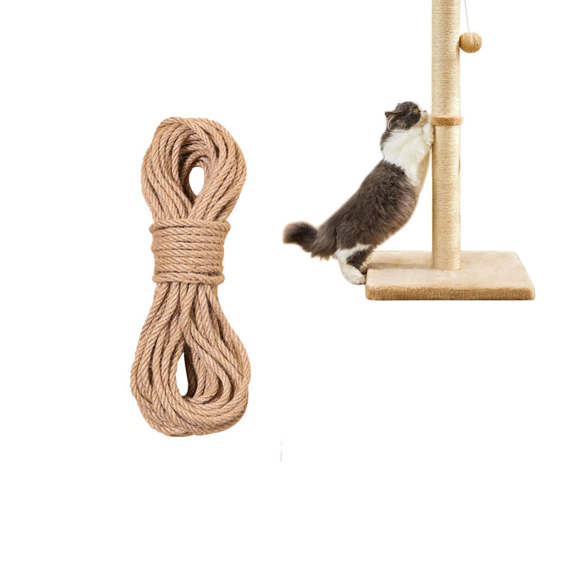 Corde à griffer pour chat, corde de chanvre naturel pour remplacement d'arbre à griffer, corde à griffer en sisal pour chat, corde en jute naturelle de 8 mm d'épaisseur pour poteaux à griffes, arbres à chat, projets de bricolage