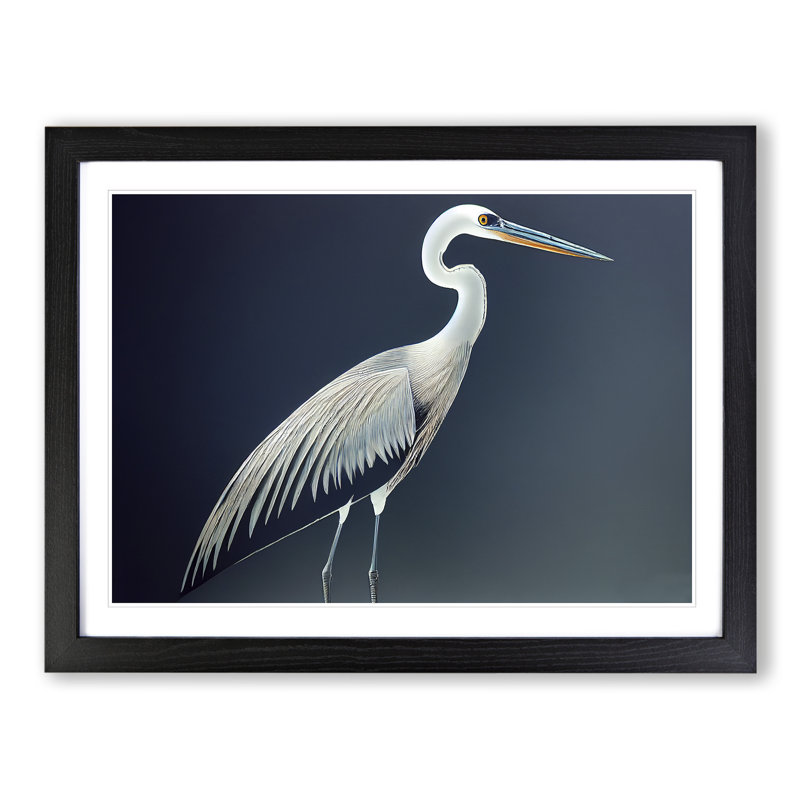 XH1022-9688X Vivacious Heron Bird - Single Picture Frame Print, 46cm H x 64cm W x 2cm D, Black Framed