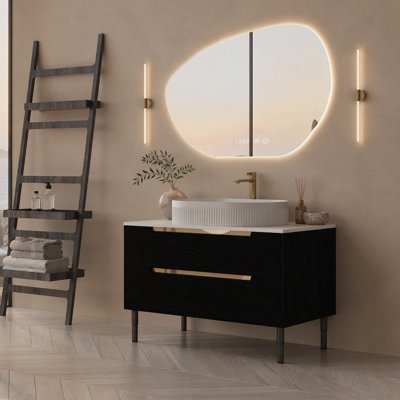 Meuble-lavabo 36 po, autoportant ou mural avec lavabo intégré en céramique et tiroirs à fermeture en douceur