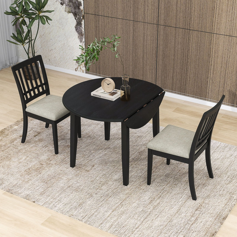 Ensemble de table de salle à manger avec 2 chaises rembourrées, Noir