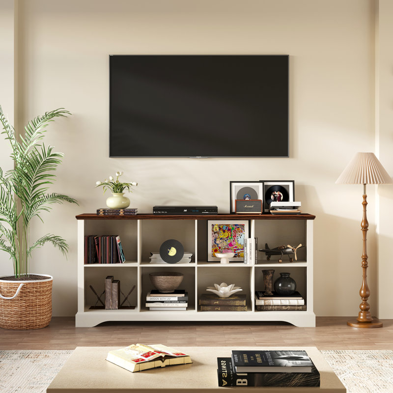 8 - Cube 62"W Storage Bookcase Horizontal Bookshelf Organizer with Anti-tip Hardware, White